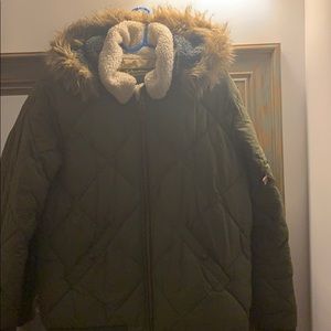 Dark Green Gap Kids Coat With Fur Hood